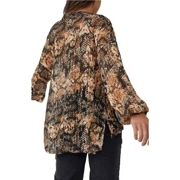 Free People Out For The Night Long Sleeve Blouse Shirt Size Small Snakeskin - Picture 5 of 8
